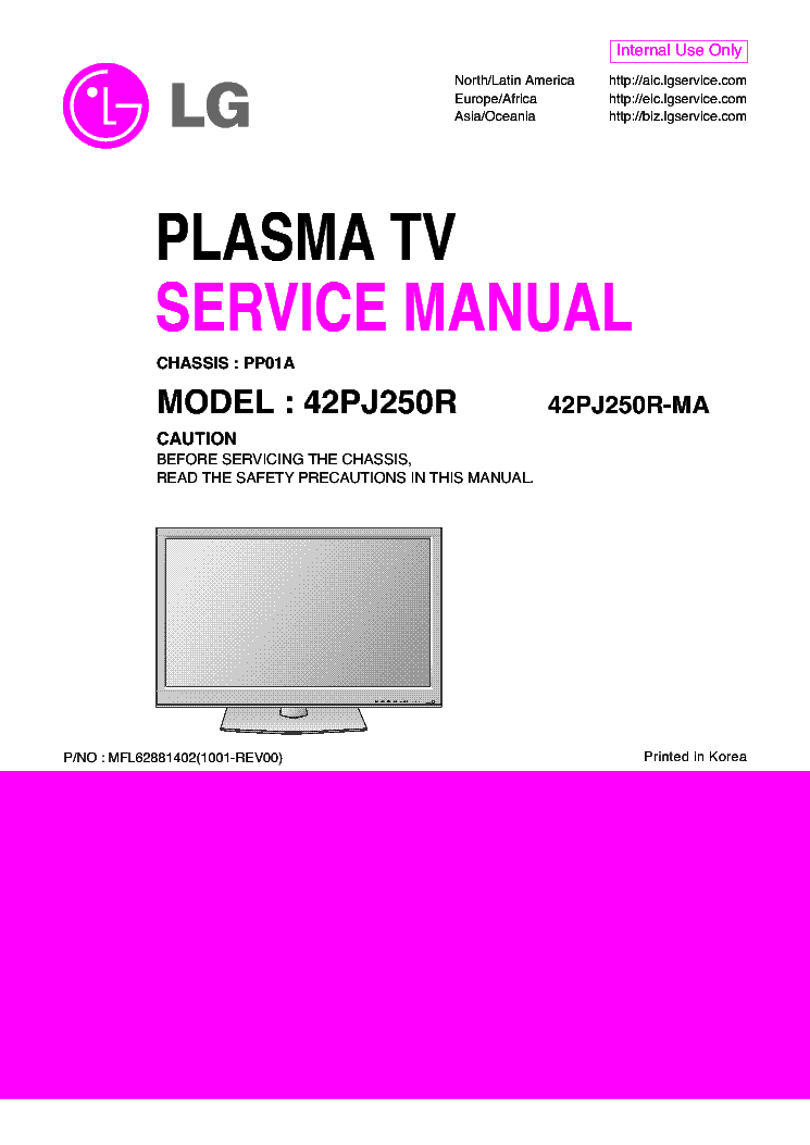 LG 42PJ250R-MA CHASSIS PP01A service manual (1st page)