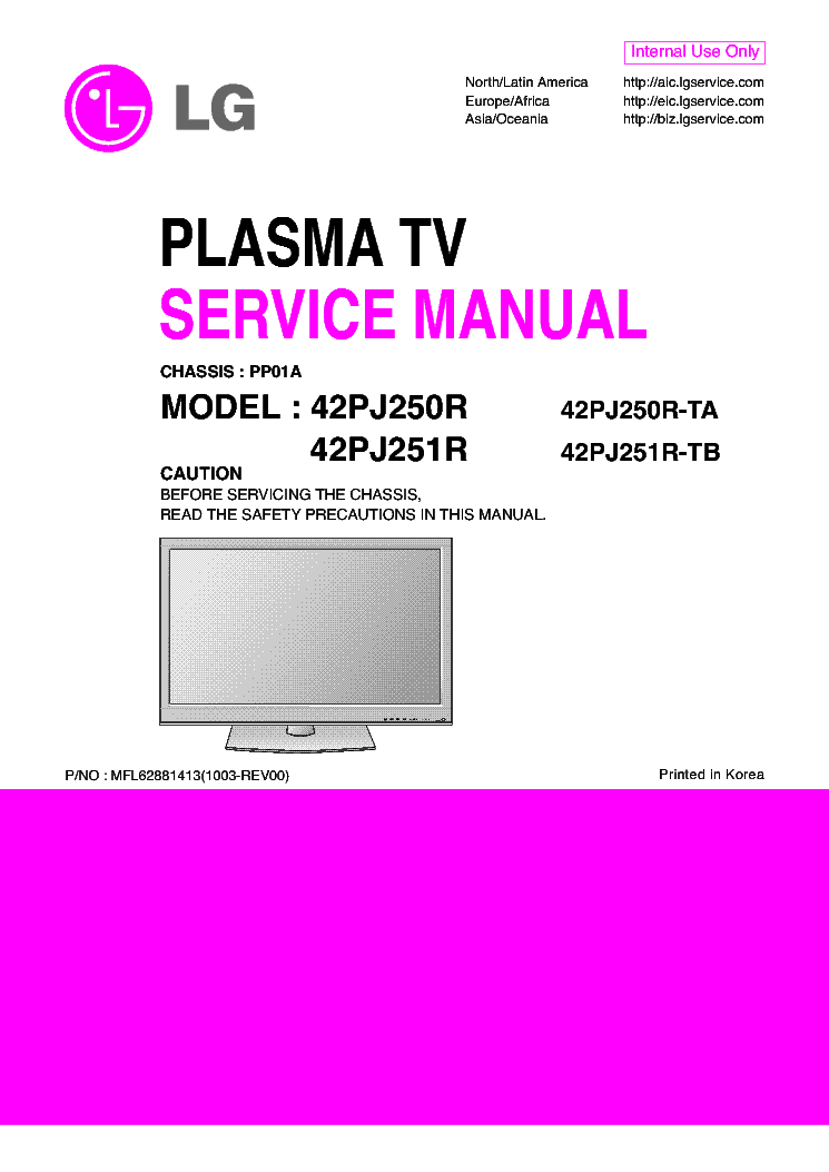 LG 42PJ250R-TA 42PJ251R-TB CHASSIS PP01A service manual (1st page)