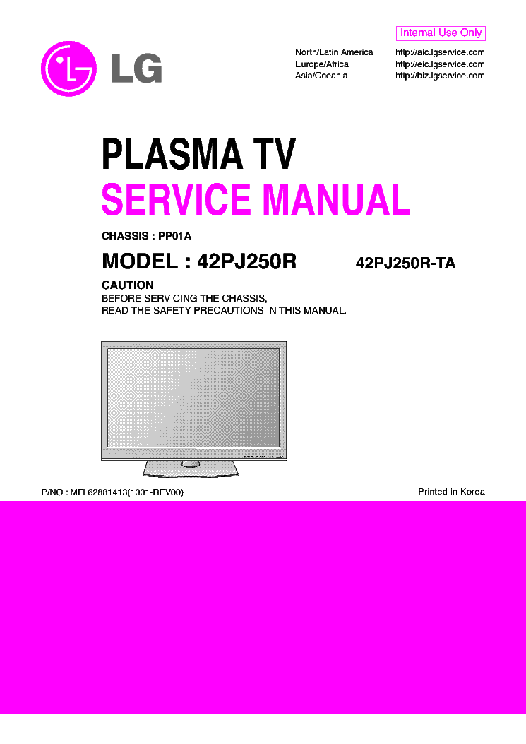 LG 42PJ250R-TA CHASSIS PP01A service manual (1st page)