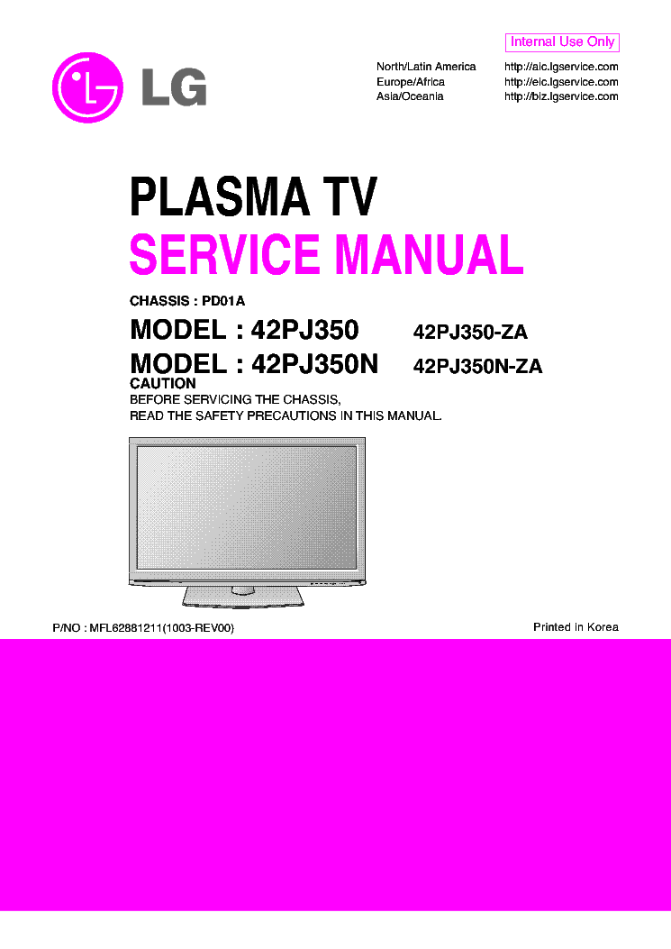 LG 42PJ350-ZA 42PJ350N-ZA CHASSIS PD01A service manual (1st page)