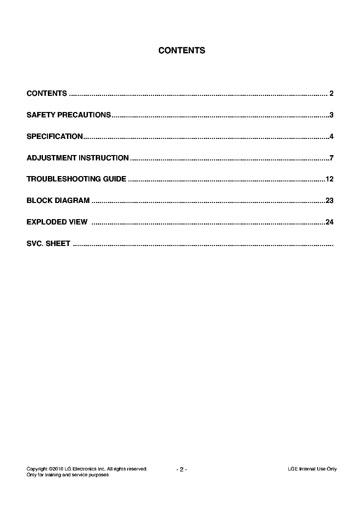 LG 42PJ350 ZA CHASSIS PD01A SM service manual (2nd page)