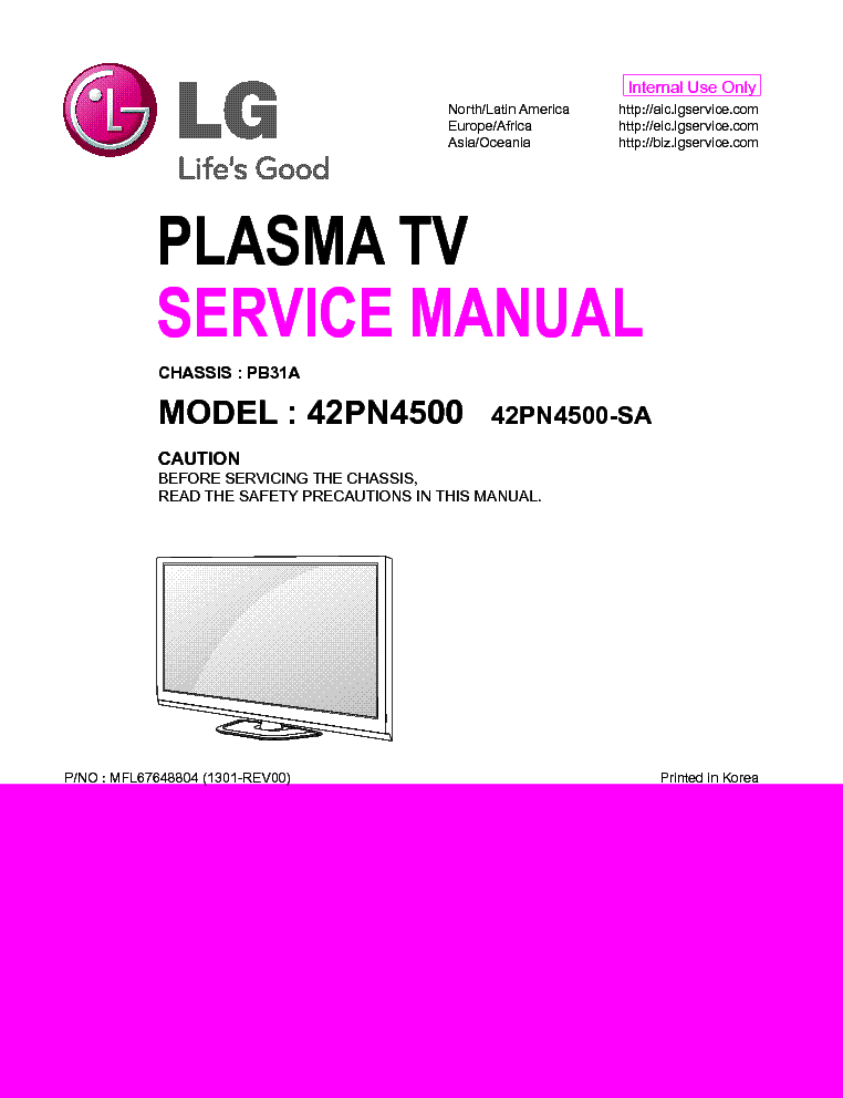 LG 42PN4500-SA CHASSIS PB31A 1301-REV00 service manual (1st page)
