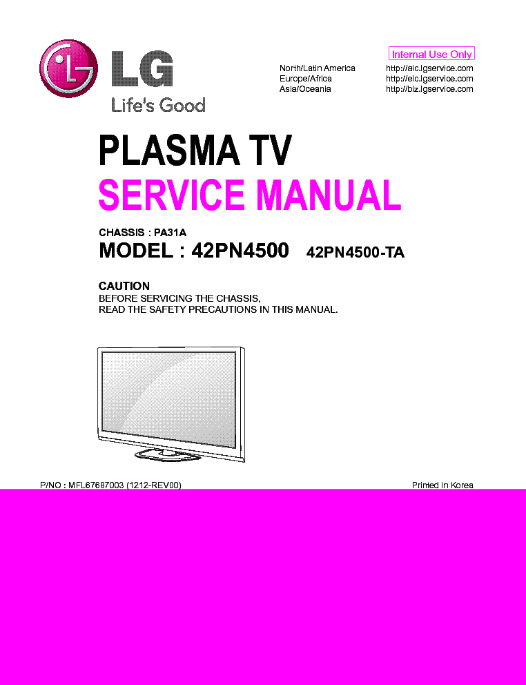 LG 42PN4500-TA CHASSIS PA31A 1212-REV00 service manual (1st page)