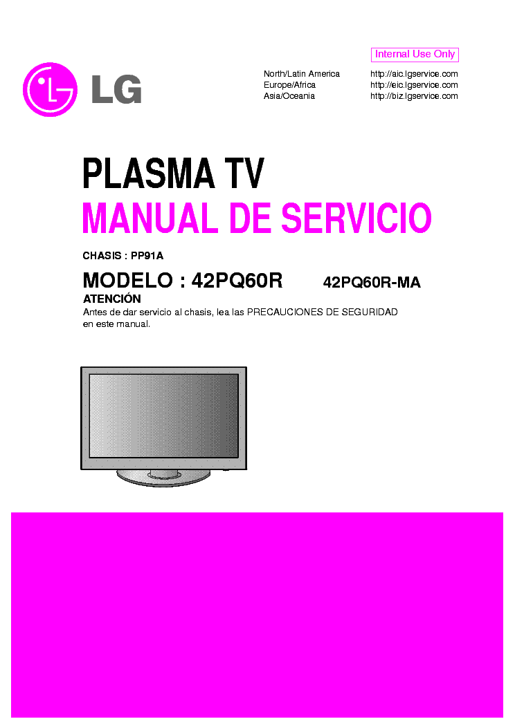 LG 42PQ60R MA SPANISH CHASSIS PP91A service manual (1st page)