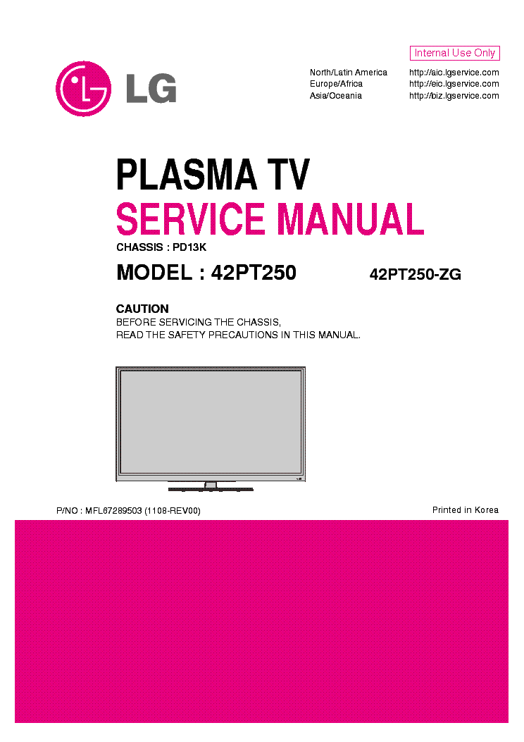 LG 42PT250-ZG CHASSIS PD13K PDP TV service manual (1st page)