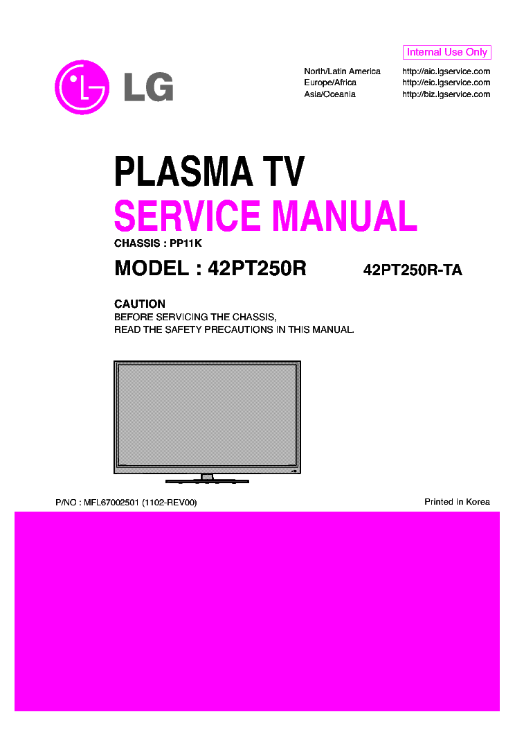 LG 42PT250R-TA CHASSIS PP11K service manual (1st page)