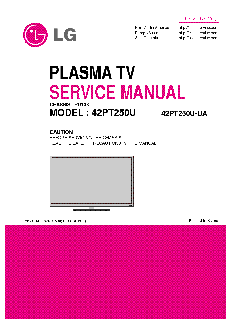 LG 42PT250U-UA CHASSIS PU14K service manual (1st page)