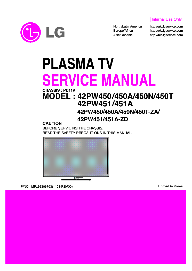 LG 42PW450-A-N-T 42PW451-A CHASSIS PD11A service manual (1st page)