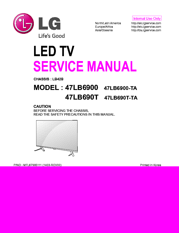 LG 47LB6900-TA 47LB690T-TA CHASSIS LB42B 1403-REV00 service manual (1st page)