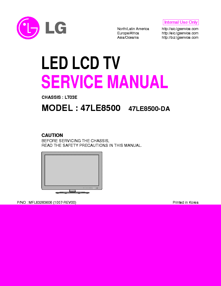 LG 47LE8500-DA CHASSIS LT03E service manual (1st page)