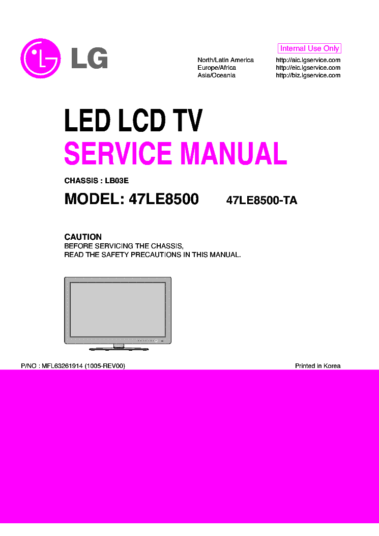 LG 47LE8500-TA CHASSIS LB03E service manual (1st page)