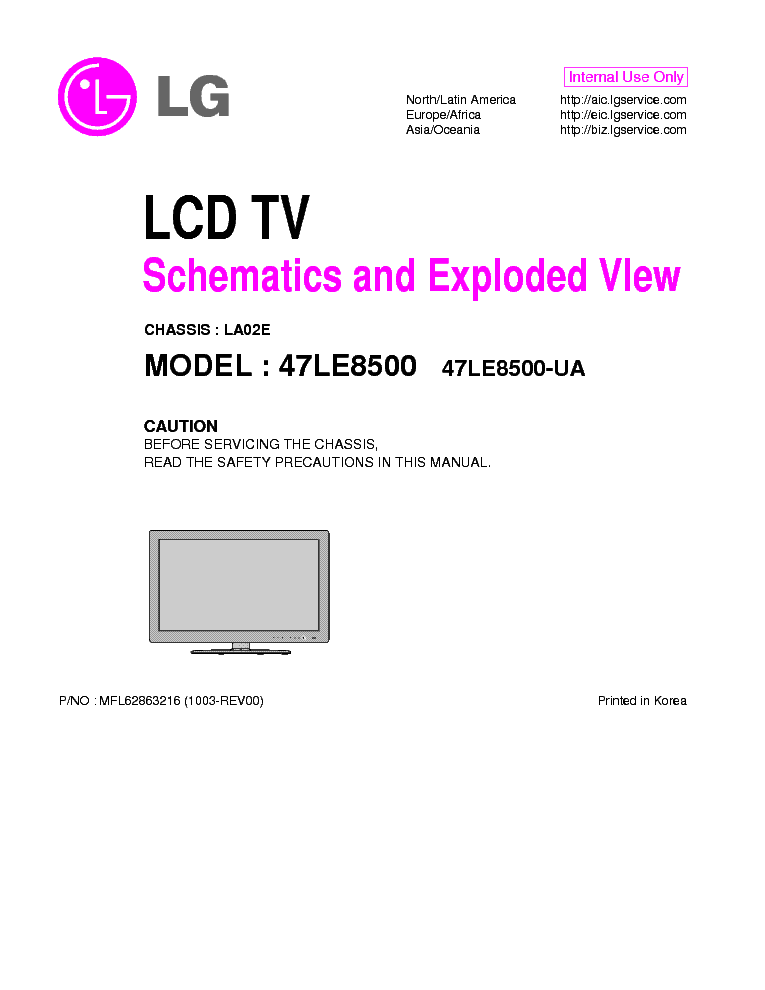 LG 47LE8500 UA CHASSIS LA02E service manual (1st page)