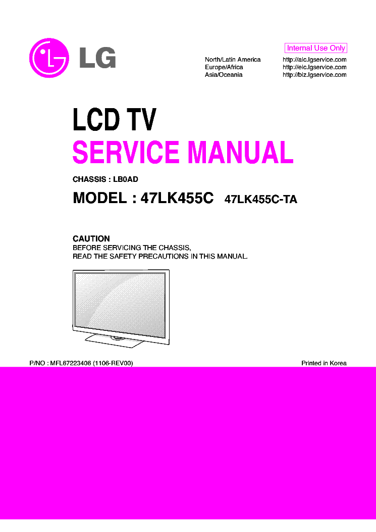 LG 47LK455C-TA CHASSIS LB0AD MFL67223406 1106-REV00 service manual (1st page)