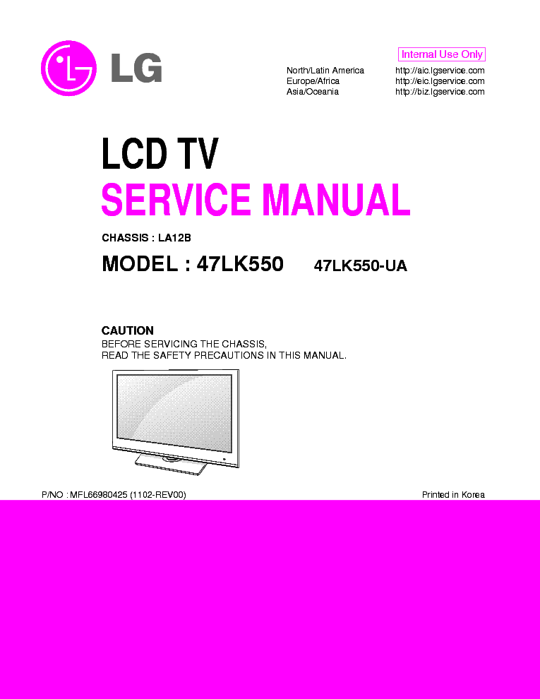 LG 47LK550-UA CHASSIS LA12B MFL66980425 1102-REV00 service manual (1st page)