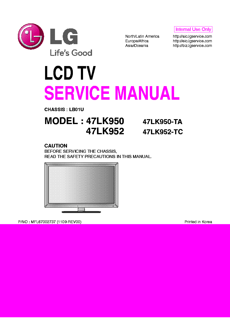 LG 47LK950-TA 47LK952-TC CHASSIS LB01U MFL67002737 1109-REV00 service manual (1st page)