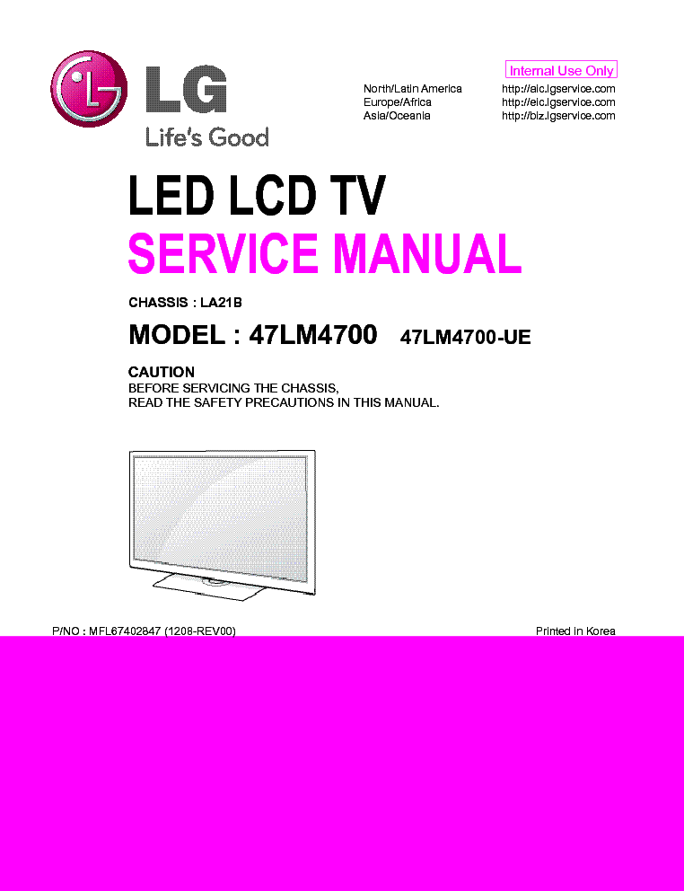 LG 47LM4700-UE CH.LA21B service manual (1st page)