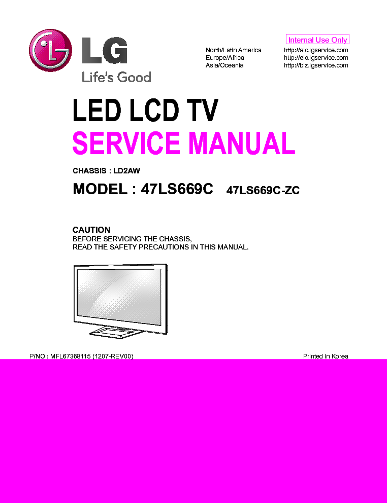 LG 47LS669C-ZC CHASSIS LD2AW MFL67368115 service manual (1st page)