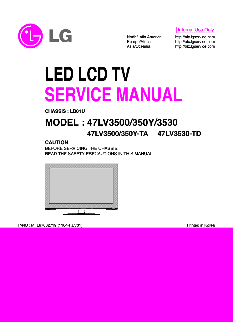 LG 47LV3500-TA 47LV350Y-TA 47LV3530-TD CHASSIS LB01U service manual (1st page)