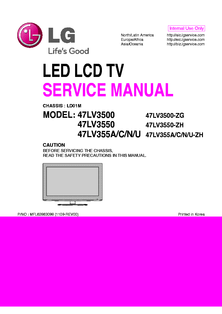 LG 47LV3500-ZG 47LV355A-C-N-U-ZH 47LV3550-ZH CHASSIS LD01M service manual (1st page)