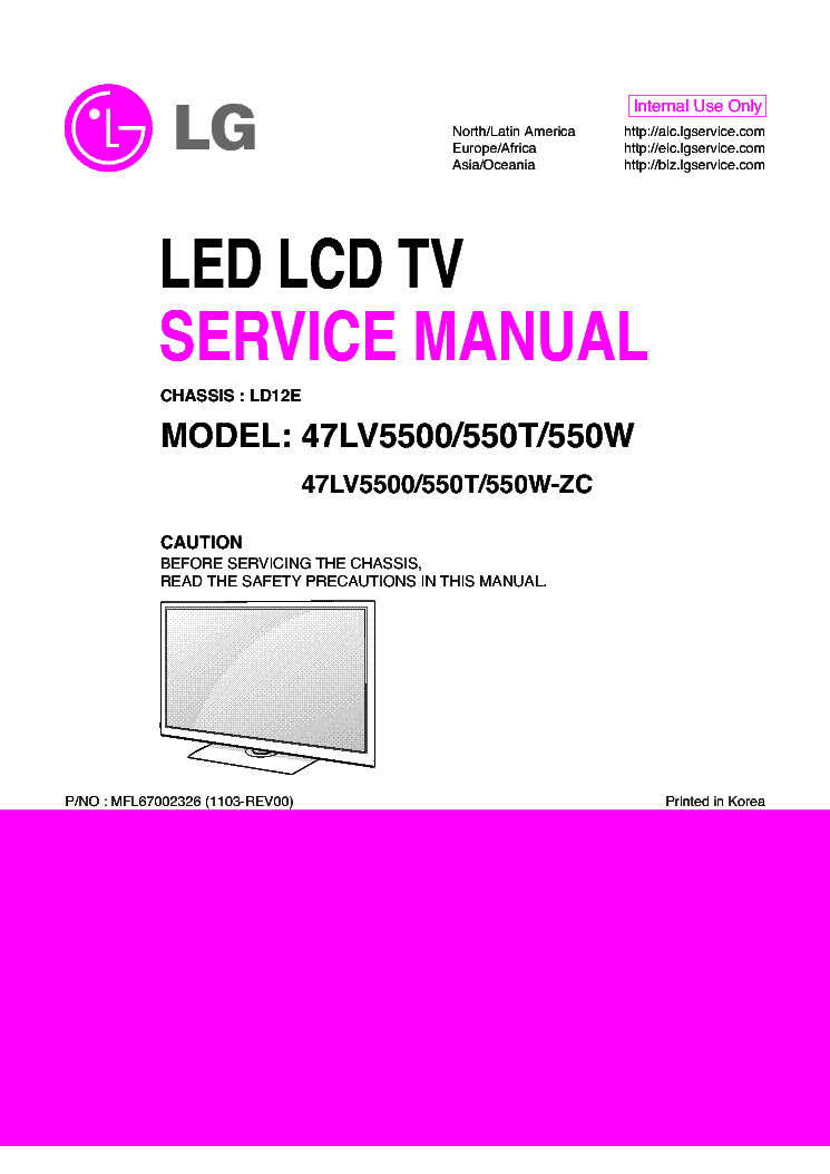 LG 47LV5500-ZC 47LV550T-W-ZC CHASSIS LD12E service manual (1st page)