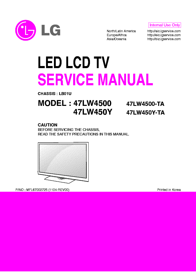 LG 47LW4500-TA 47LW450Y-TA CHASSIS LB01U service manual (1st page)