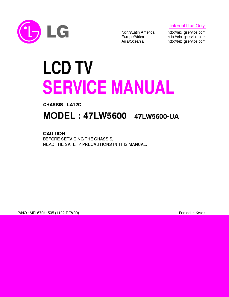 LG 47LW5600-UA CHASSIS LA12C MFL67011505 1102-REV00 service manual (1st page)