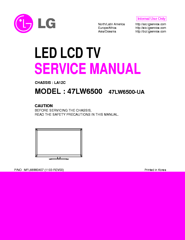 LG 47LW6500-UA CHASSIS LA12C MFL66980407 1103-REV00 service manual (1st page)