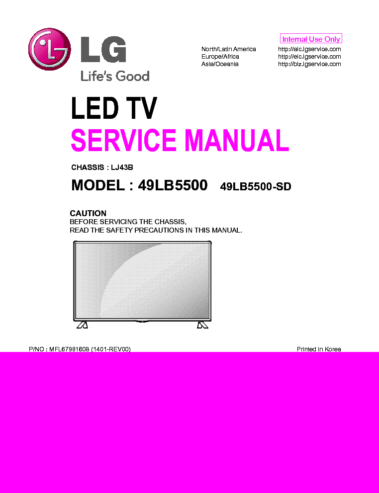 LG 49LB5500-SD CHASSIS LJ43B MFL67981608 1401-REV00 service manual (1st page)