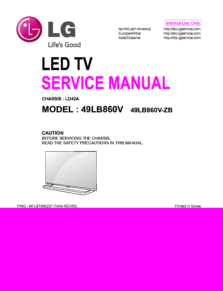 LG 49LB860V-ZB CHASSIS LD42A 1404-REV00 service manual (1st page)