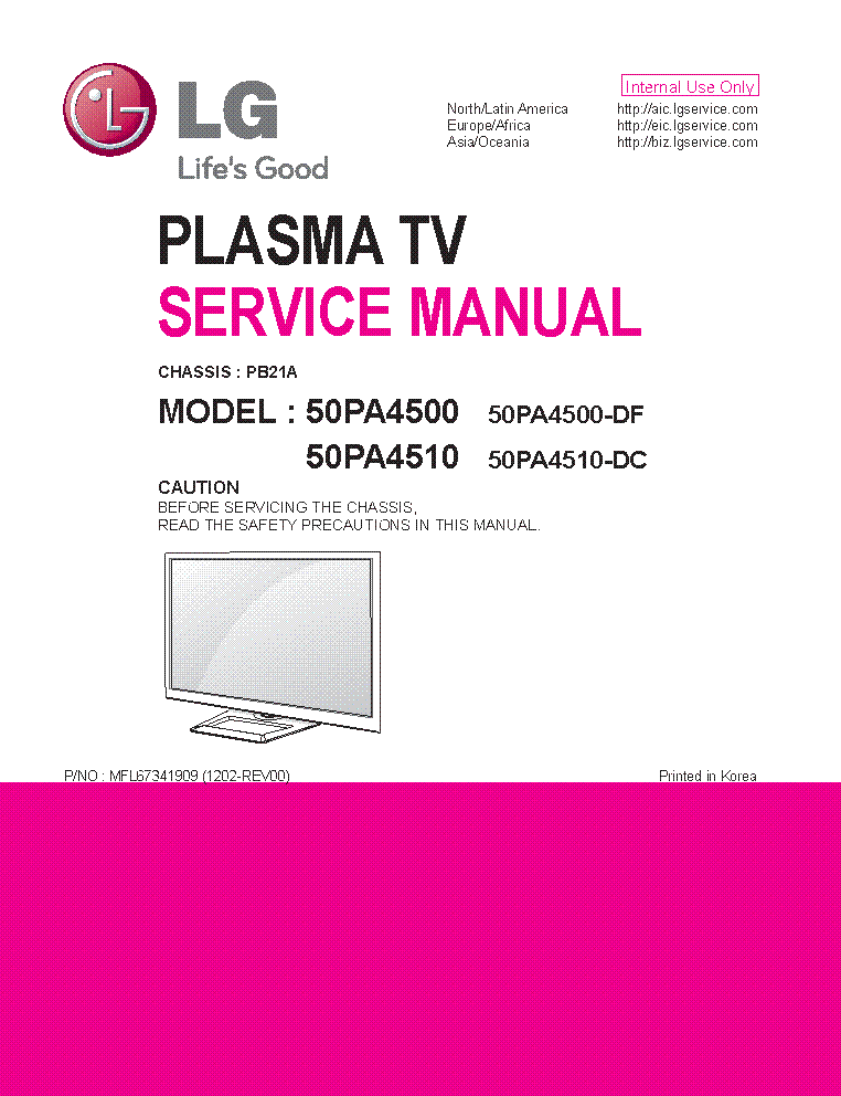 LG 50PA4500-4510 PLASMA CHASSIS PB21A SM service manual (1st page)