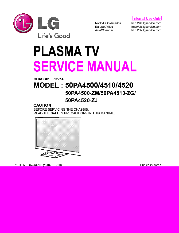LG 50PA4500-ZM 50PA4510-ZG 50PA4520-ZJ CHASSIS PB23A service manual (1st page)