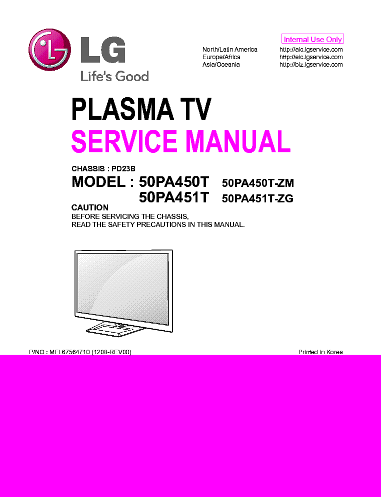 LG 50PA450T-ZM 50PA451T-ZG CHASSIS PD23B service manual (1st page)