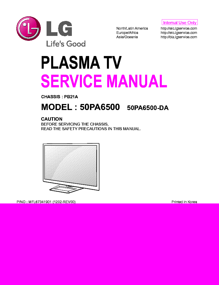 LG 50PA6500-DA CHASSIS PB21A service manual (1st page)