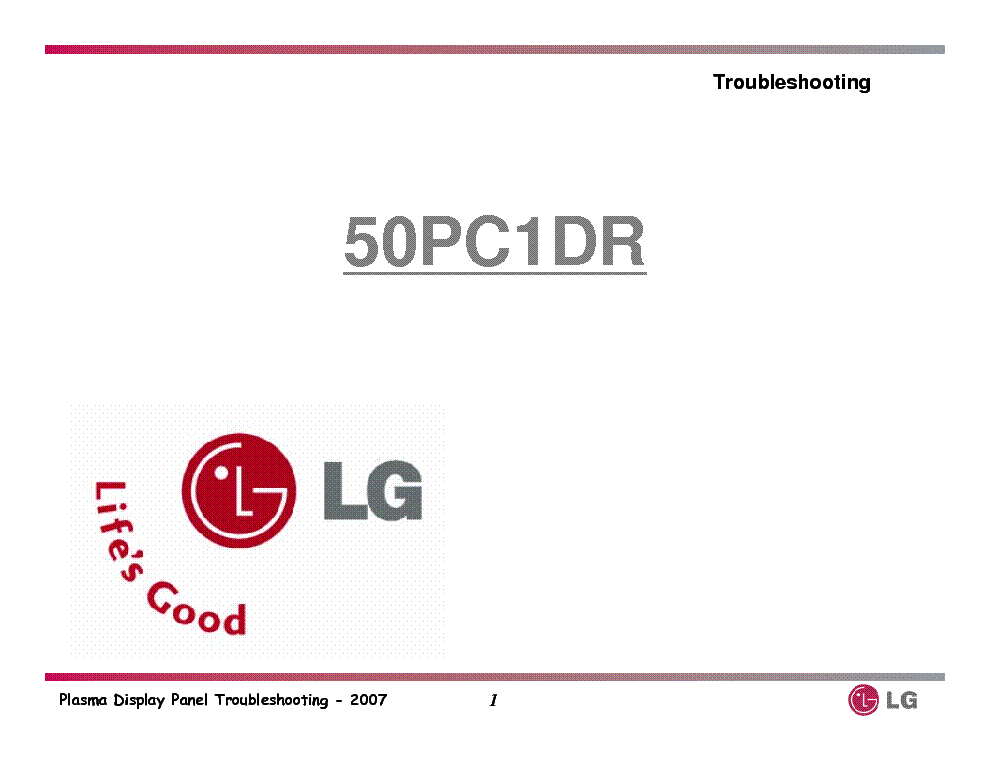 LG 50PC1DR TROUBLESHOOTING MANUAL service manual (1st page)