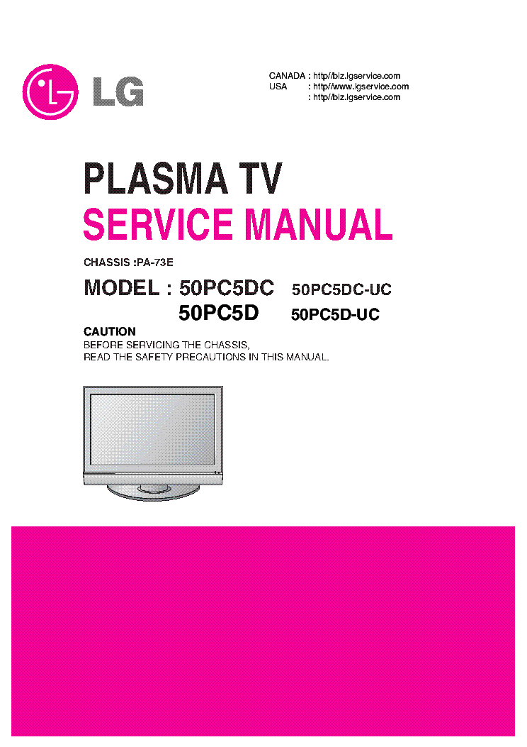 LG 50PC5D-DC PLASMA CHASSIS PA-73E SM service manual (1st page)