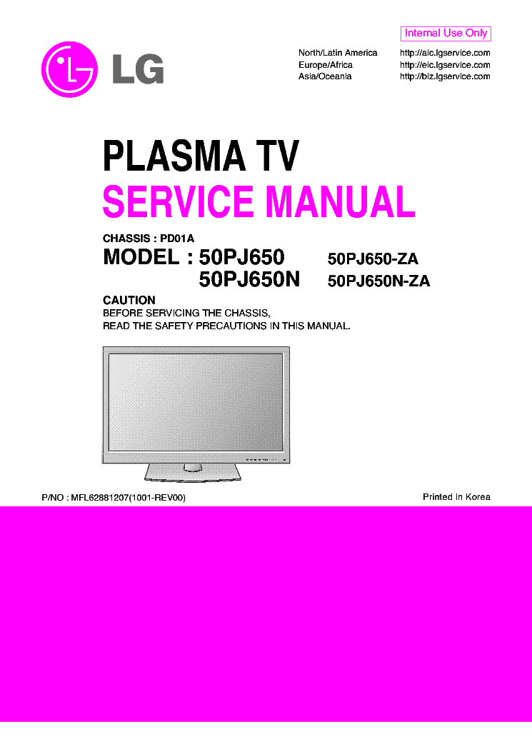 LG 50PJ650-ZA 50PJ650N-ZA CHASSIS PD01A service manual (1st page)