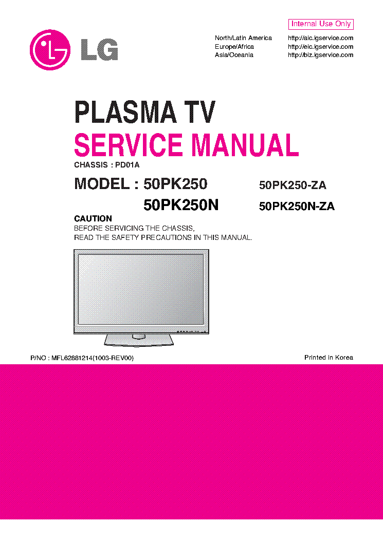 LG 50PK250-ZA 50PK250N-ZA CHASSIS PD01A 1003-REV00 service manual (1st page)