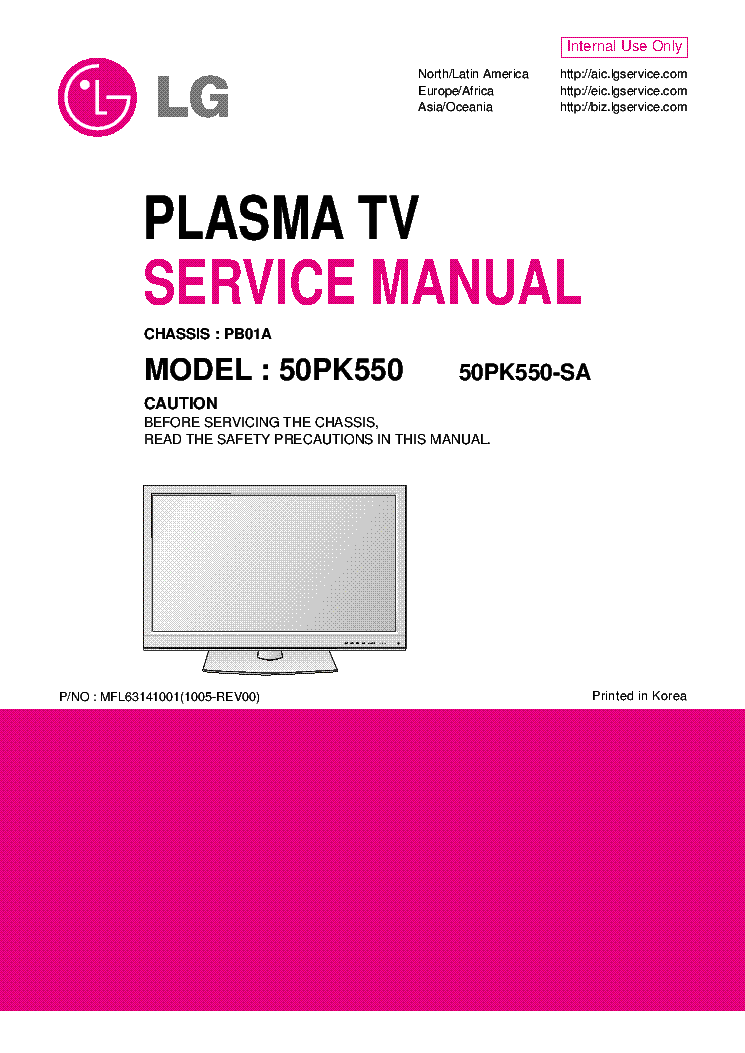 LG 50PK550-SA CHASSIS PB01A SM service manual (1st page)
