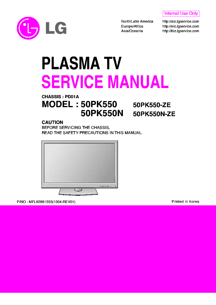 LG 50PK550 ZE service manual (1st page)