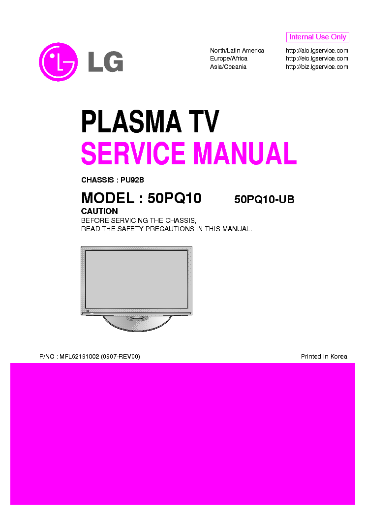 LG 50PQ10-UB PU92B REV00 service manual (1st page)