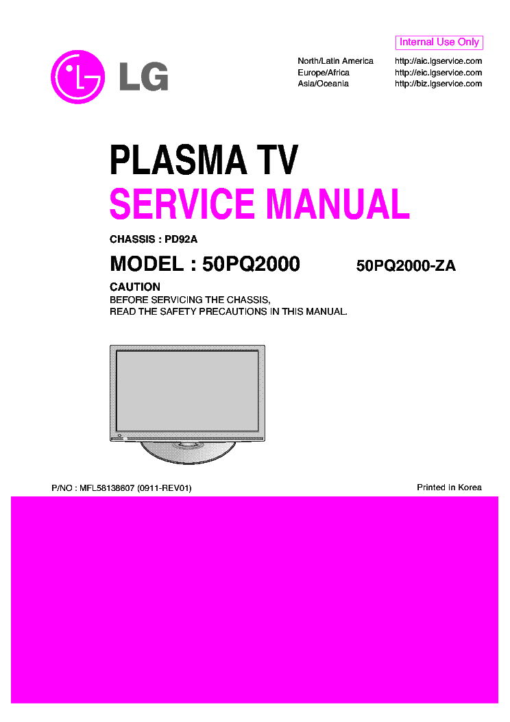 LG 50PQ2000-ZA CHASSIS PD92A SM service manual (1st page)