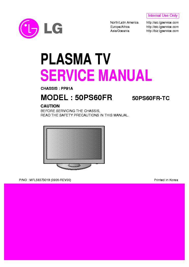 LG 50PS60FR TC CHASSIS PP91A service manual (1st page)