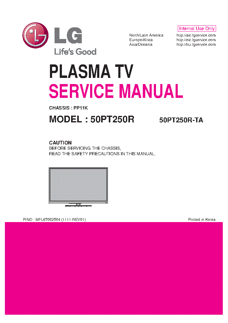 LG 50PT250R-TA CHASSIS PP11K MFL67002504 service manual (1st page)
