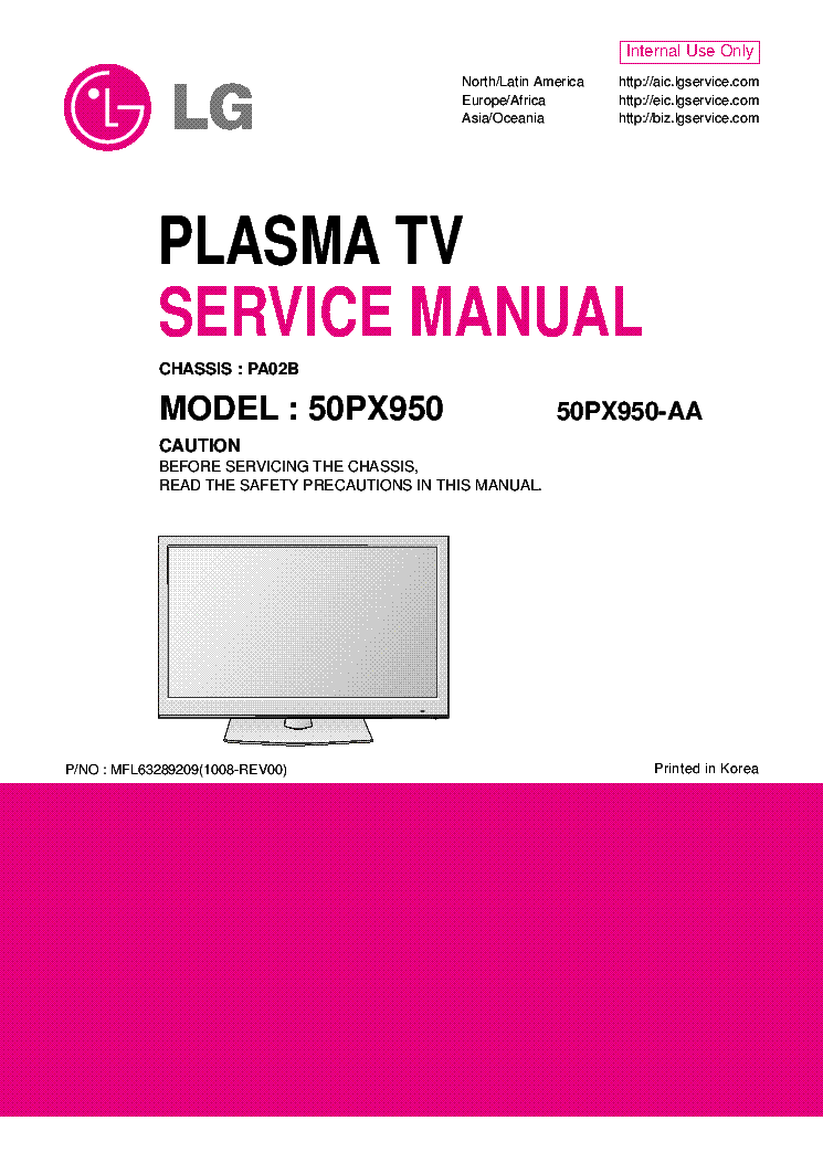 LG 50PX950-AA CHASSIS PA02B 1008-REV00 service manual (1st page)
