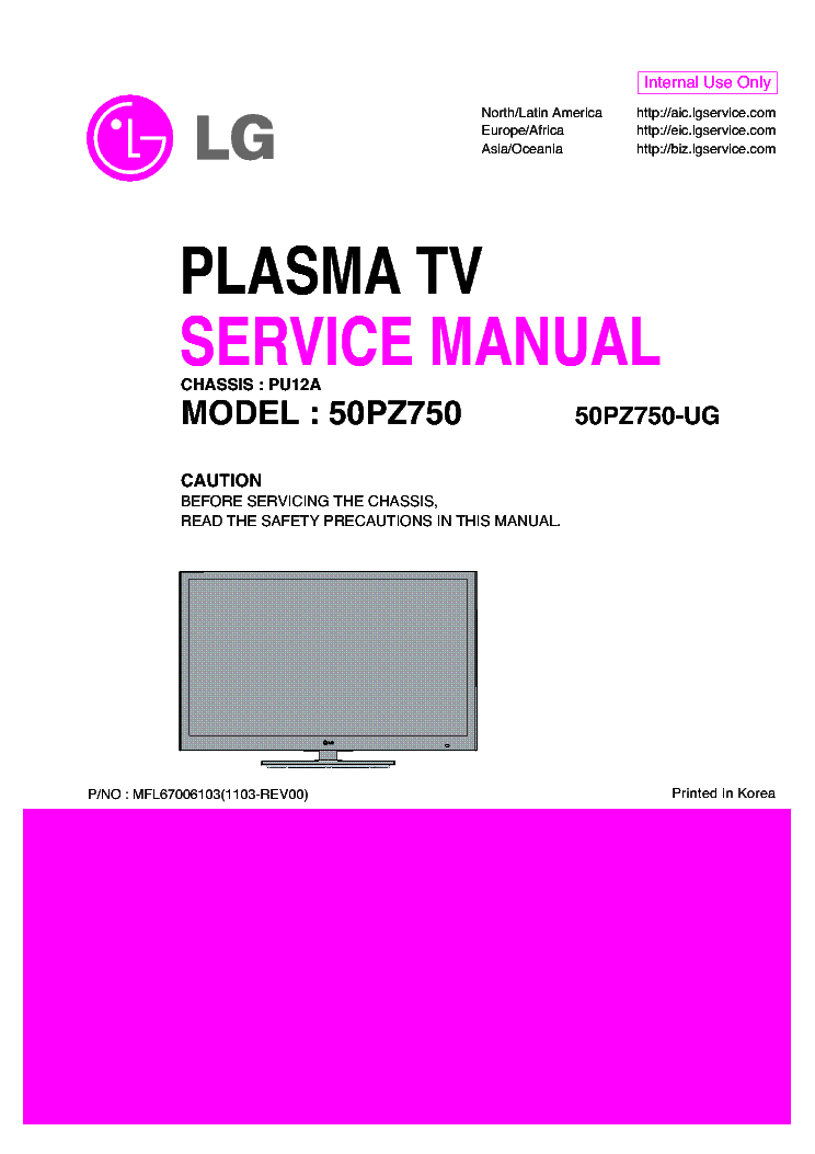 LG 50PZ750-UG CHASSIS PU12A service manual (1st page)