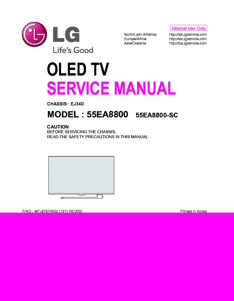 LG 55EA8800-SC CHASSIS EJ34D MFL67874502 1311-REV00 service manual (1st page)