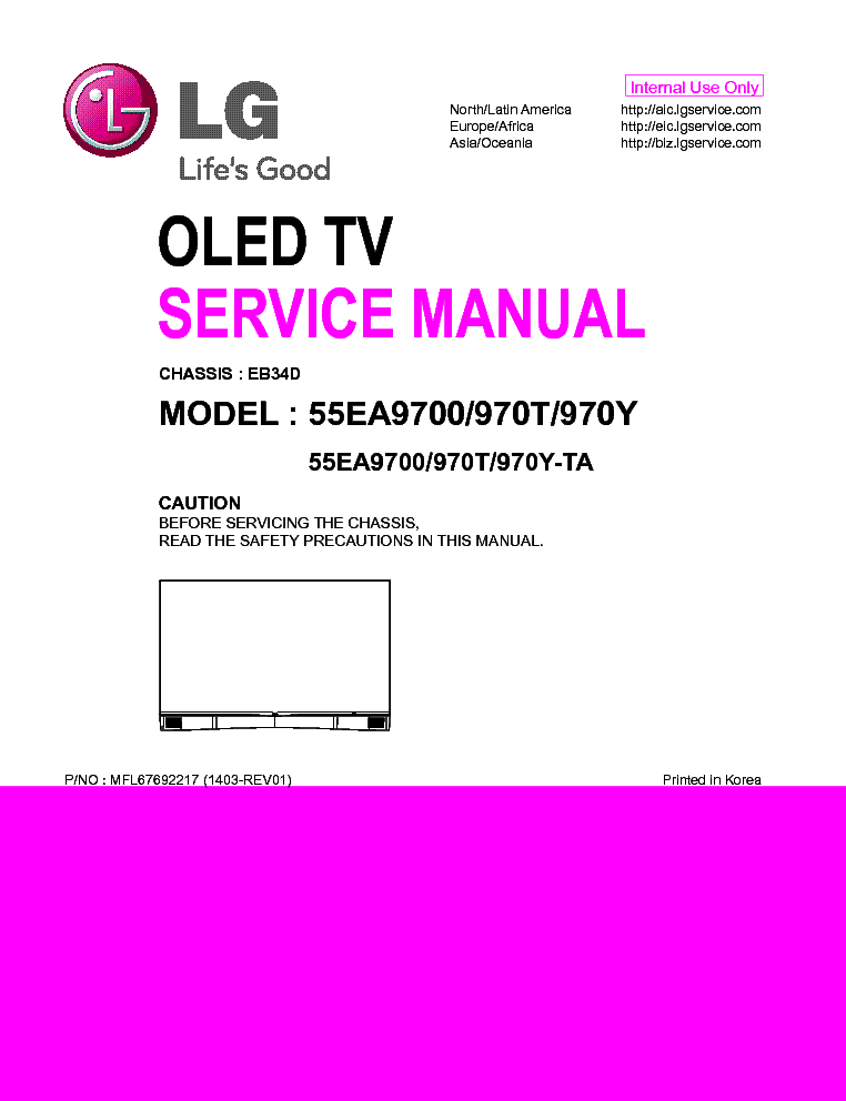 LG 55EA9700-TA 55EA970T 55EA970Y CHASSIS EB34D MFL67692217 1403-REV01 service manual (1st page)