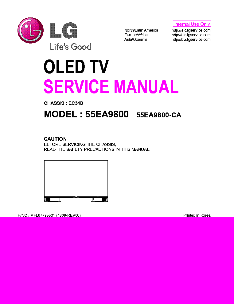 LG 55EA9800-CA CHASSIS EC34D MFL67798301 1309-REV00 service manual (1st page)