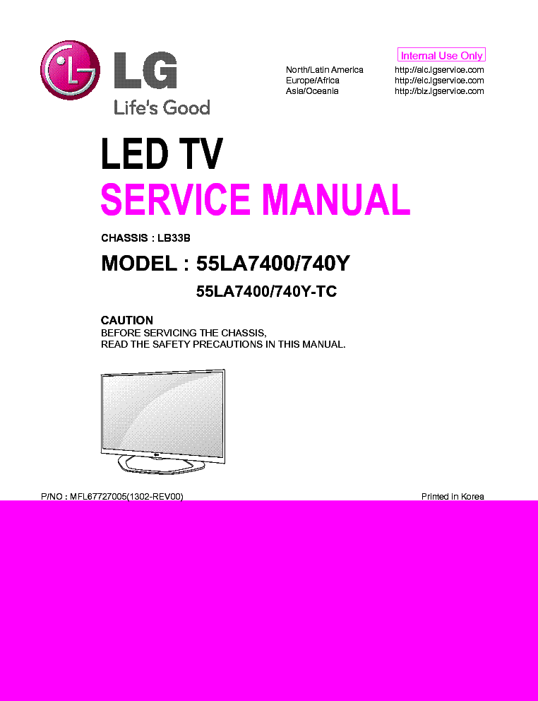 LG 55LA7400-TC 55LA740Y-TC CHASSIS LB33B MFL67727005 1302-REV00 service manual (1st page)