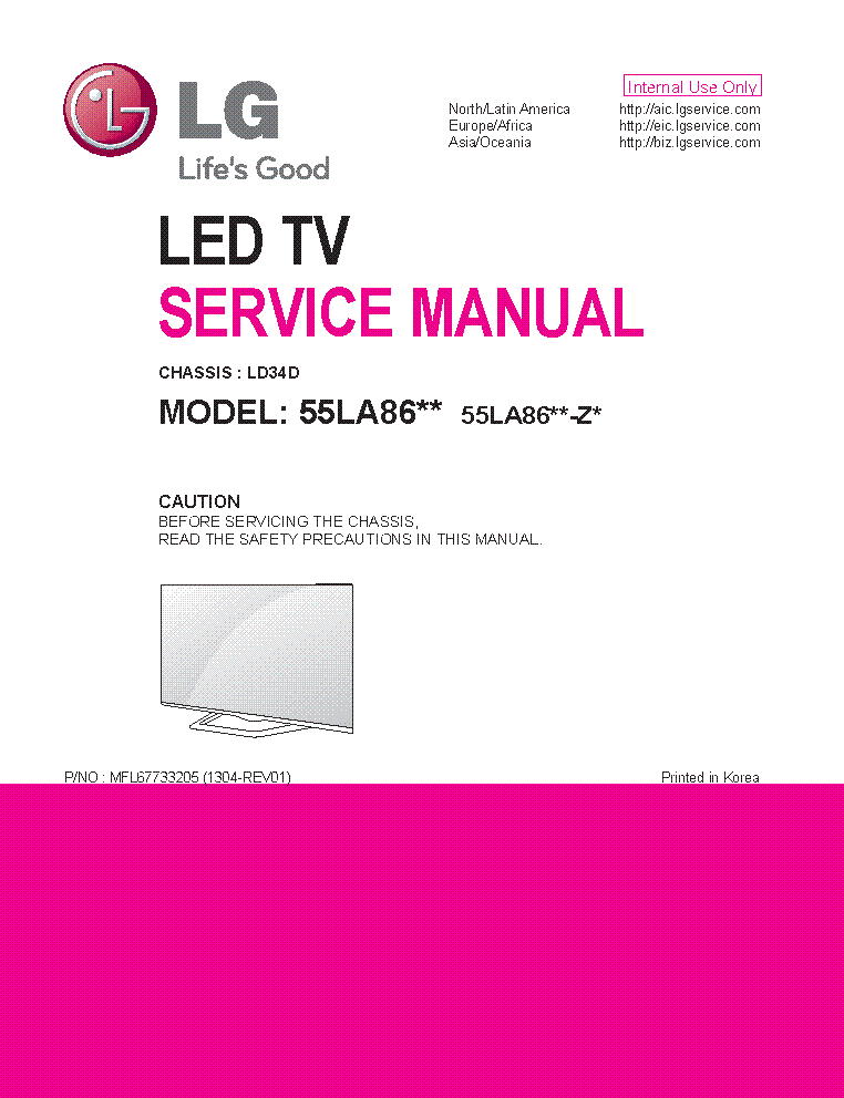 LG 55LA860V-ZA 55LA86XX-ZX CHASSIS LD34D MFL67733205 1304-REV01 service manual (1st page)